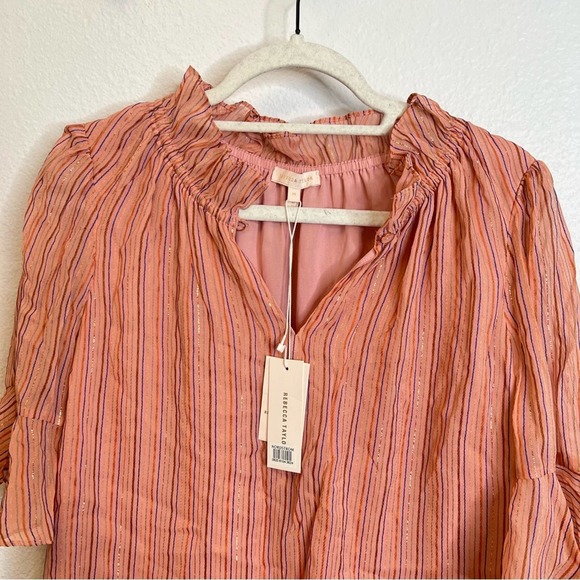 Rebecca Taylor Multi Lurex Stripe Pink Chiffon Blouse - Picture 11 of 11